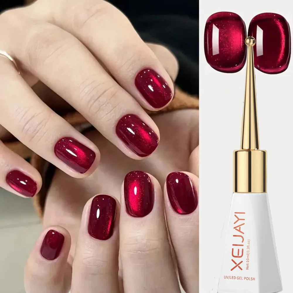 XEIJAYI 10ml Ankela Red Cat Eye Gel Nail Polish Nowy Lakier do Paznokci Efekt Kociego Oka Ruby Cat Magnetic Eye Nail Gel LED Super Błyszczący Lakier do Paznokci dla Kobiet na Prezent*