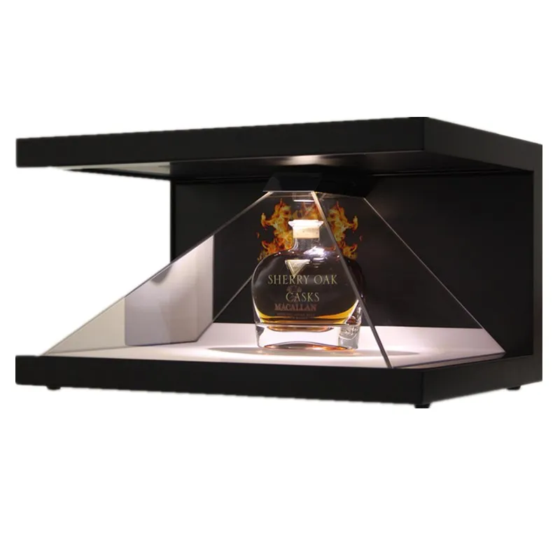 3 Sides View 270 Degree Holographic 3D Pyramid Display Box 1920x1080 Resolution 22'' Portable Metal Frame Electric