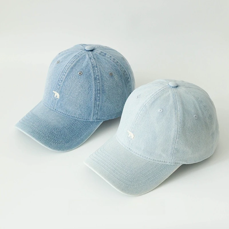 قبعة بيسبول عصرية من قماش الدنيم المغسول الدب القطبي المطرز للرجال والنساء مع محيط رأس كبير بحافة واسعة