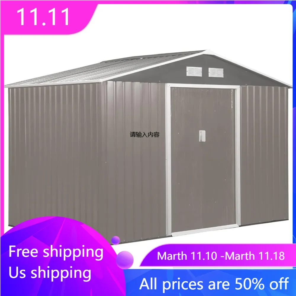 9 'x 6' outdoor storage shed, garden tool room with foundation kit, 4 ventilation openings, and 2 simple sliding doors