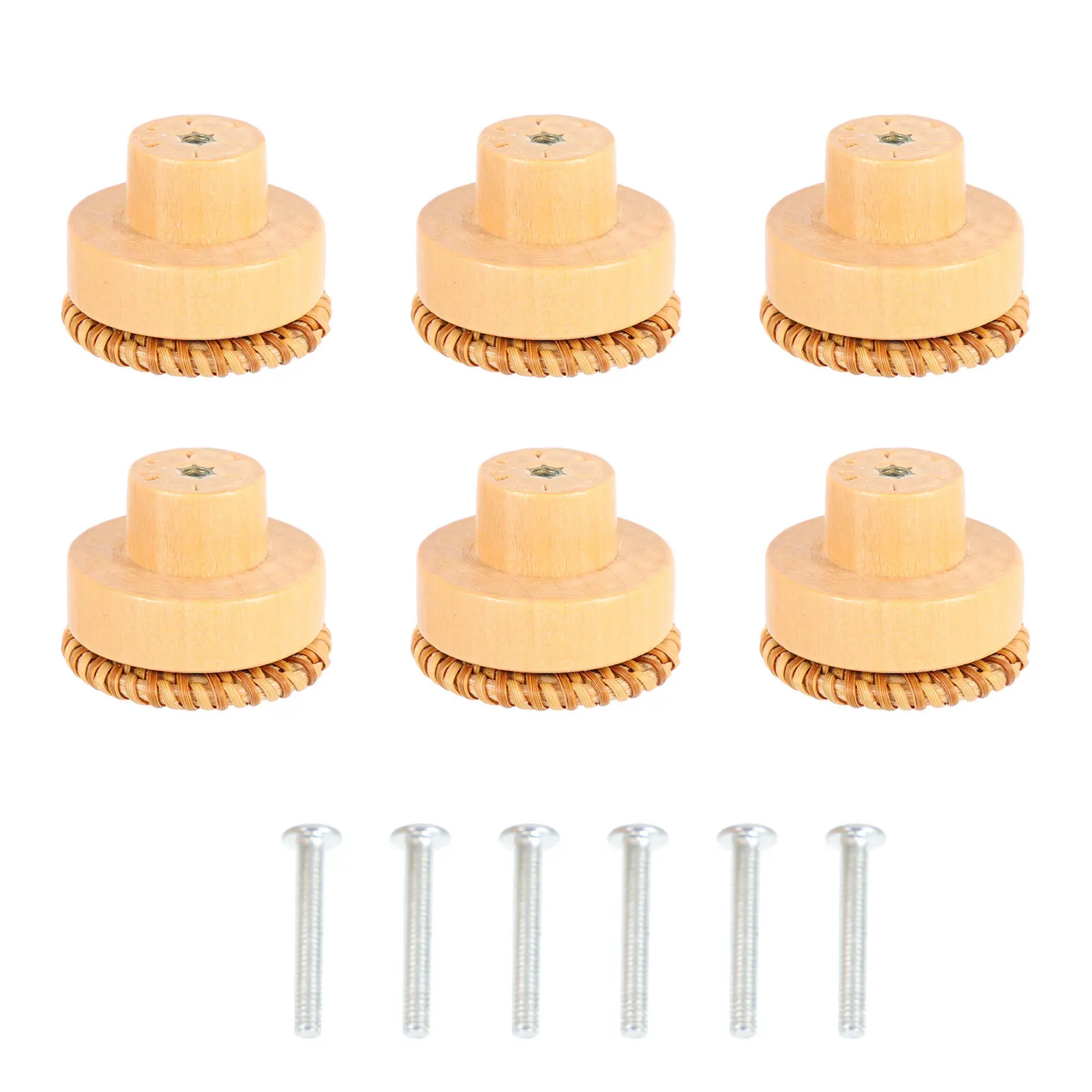 

6 Sets Woven Wood Drawer Knobs Boho Style Smooth Surface Dresser Drawer Pulls Cabinet Handles Furniture Pulls Decorative