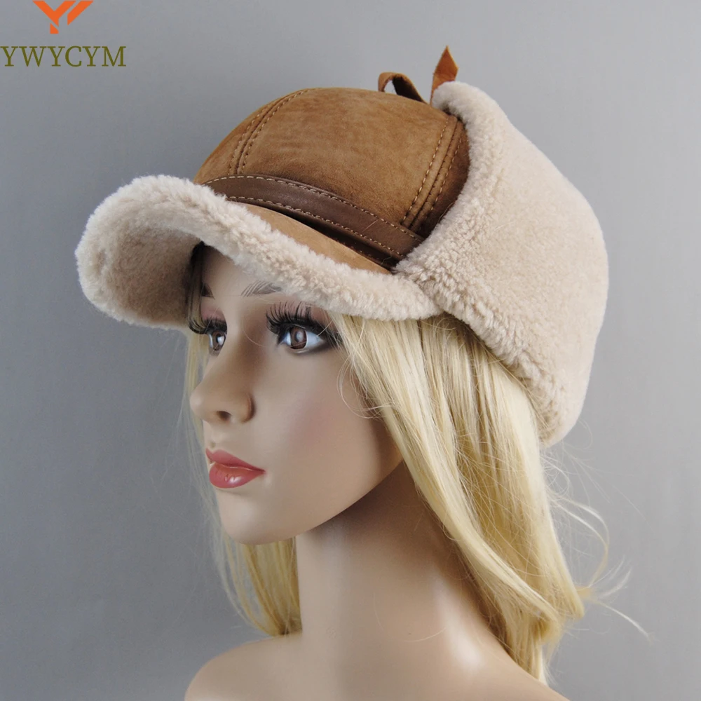 High Quality 2024 Women's Baseball Cap Russian caps Winter Leather Hat Lady Fur Lambswool Warm Thick Ear Flaps Bomber Hats