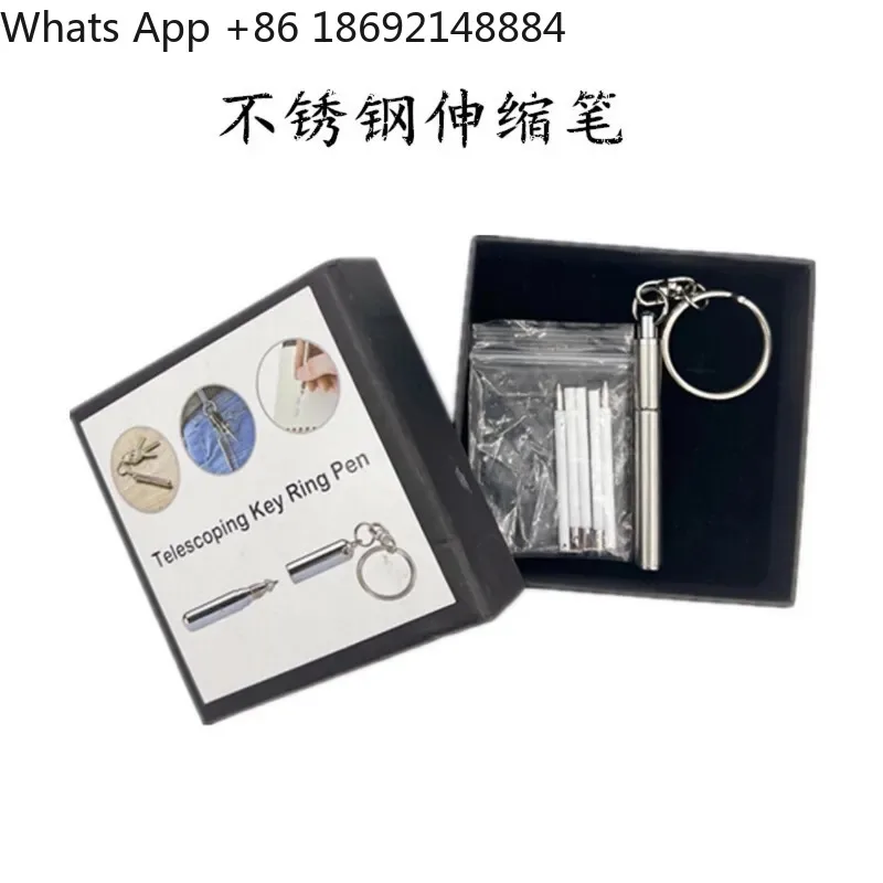 Stainless Steel Retractable Ballpoint Pen for Portable Use Mini Keychain Pen Creative Gift Box