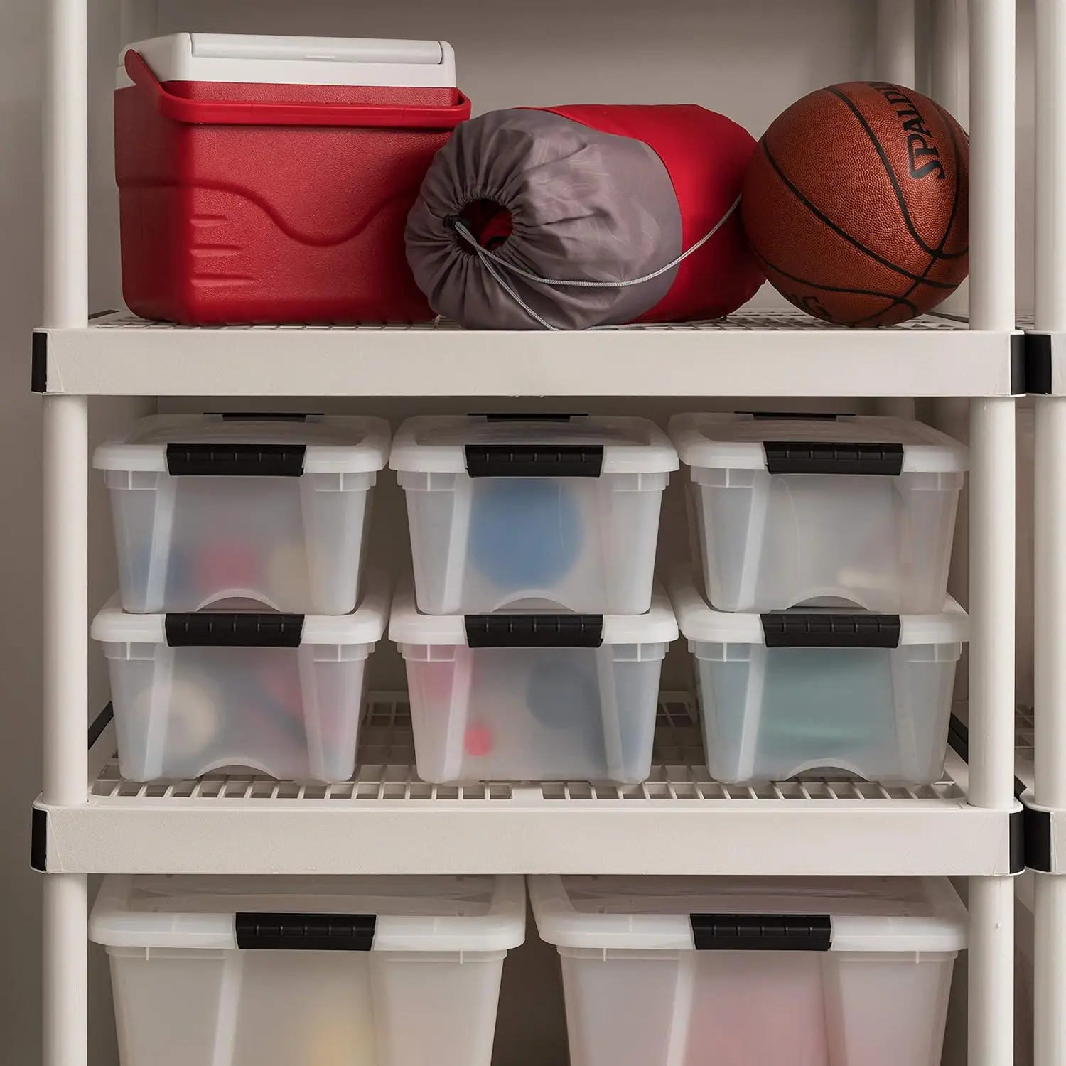 IRIS USA 6 Caixas Plástico 13Qt com Tampa، Empilхаveis، BPA Free، Fecho Seguro، Producidas nos EUA، Organizadores Pérola #6