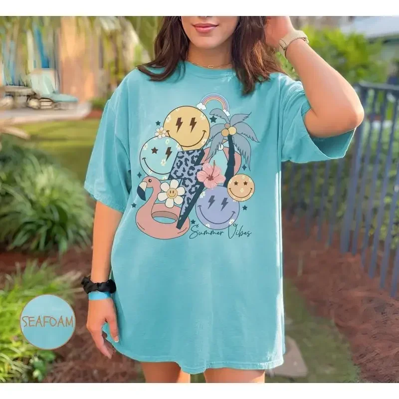 

Футболка Comfort Colors Summer Vibes в стиле ретро, модная пляжная футболка для женщин, большие размеры для отпуска