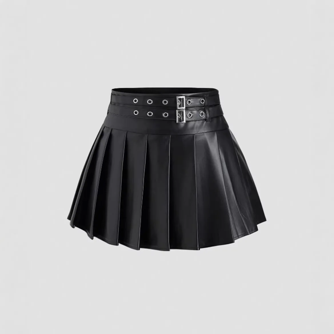 2026 New Women's Black Pu Leather Skirt High-waisted A-shaped Pleated Skirt