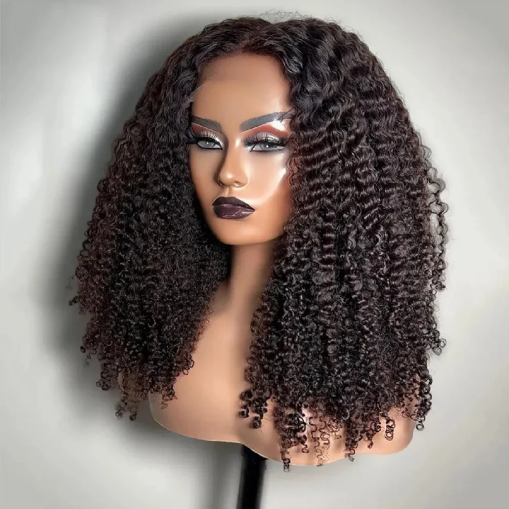 Preplucked natural preto macio 26 Polegada longo 180 densidade perucas dianteiras do laço para mulheres kinky encaracolado com cabelo do bebê sem cola boa textura