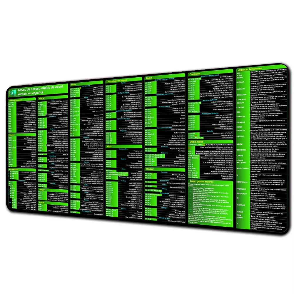 اللغة الإسبانية Excel كبيرة مكتب ماوس الوسادة المطاط المضادة للانزلاق مكتب حصيرة مكتب الملحقات توسيع لوحة الماوس لوحة مكتب الكمبيوتر المحمول