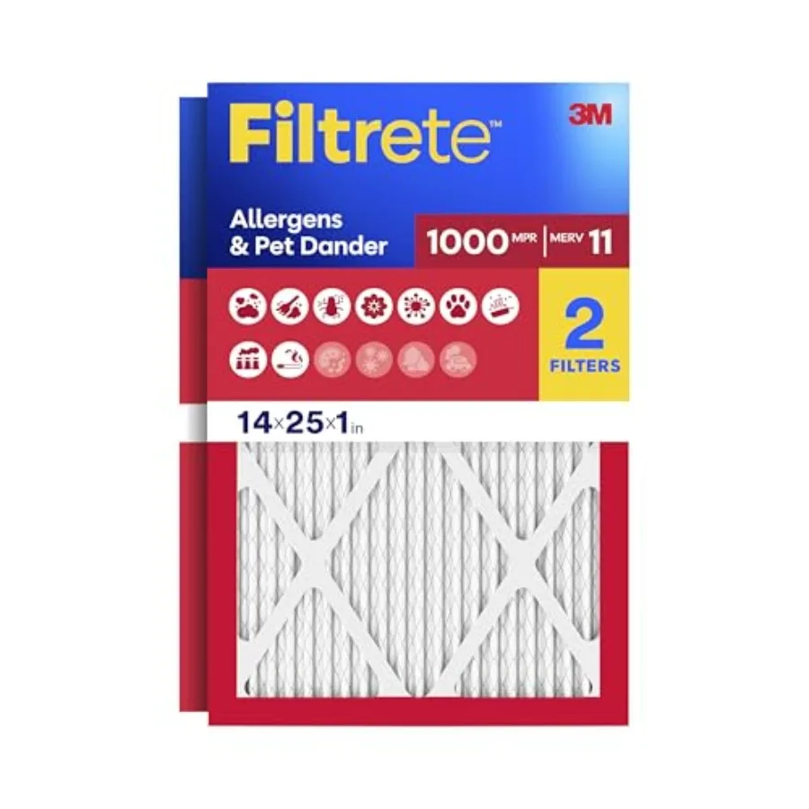 

Air Filter, MERV 11, MPR 1000, Allergens and Pet Dander, 3-Month AC and Furnace Filters, Cleaner Air, Reliable Airflow, 2 HVAC