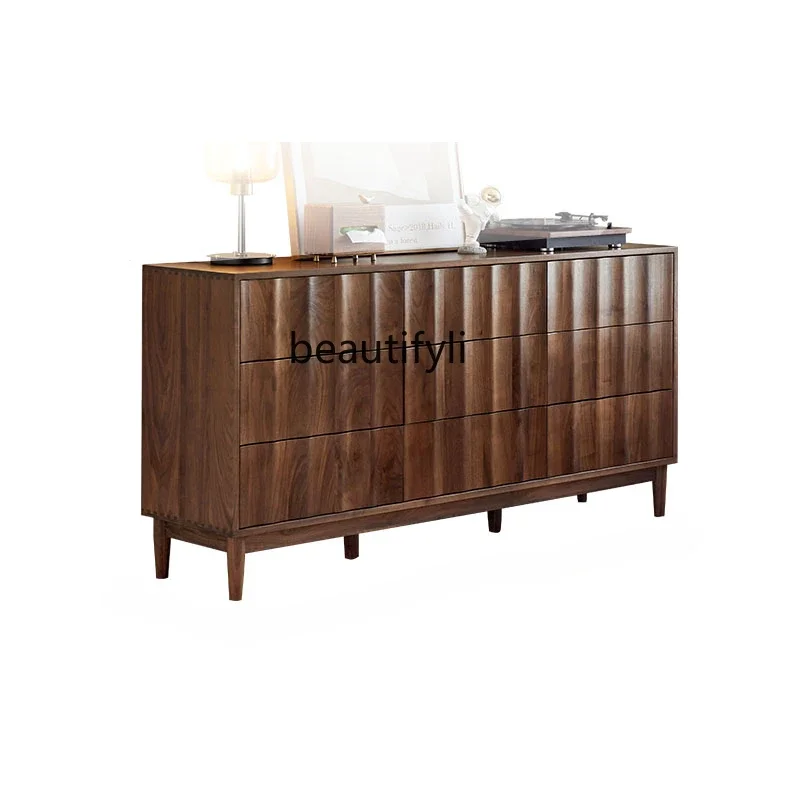 

New style North America Black Walnut Solid Wood Chest of Drawers Living Room Wall Nine-Drawer Cabinet Chest of Drawer ss 7304