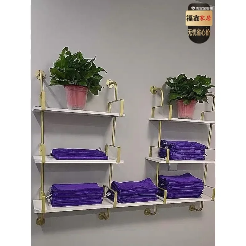 Cabinet for towels in barber shop, product display rack in the beauty salon on the wall, wall cabinet hair salon, hai