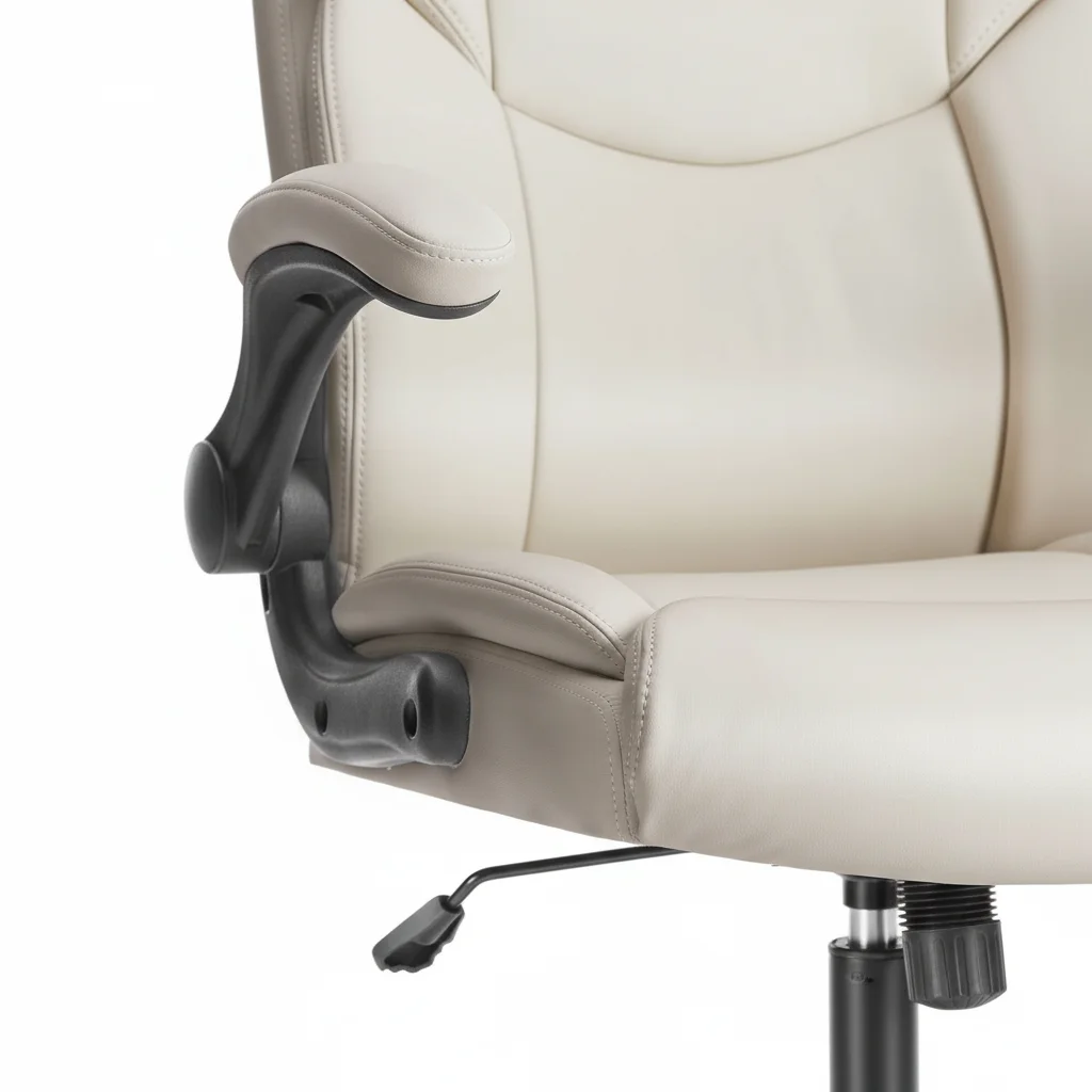 كرسي مكتب تنفيذي مريح من جلد البولي يوريثان، كرسي مكتب كمبيوتر دوار مع دعم قطني، أذرع قابلة للطي قابلة للتعديل، أبيض