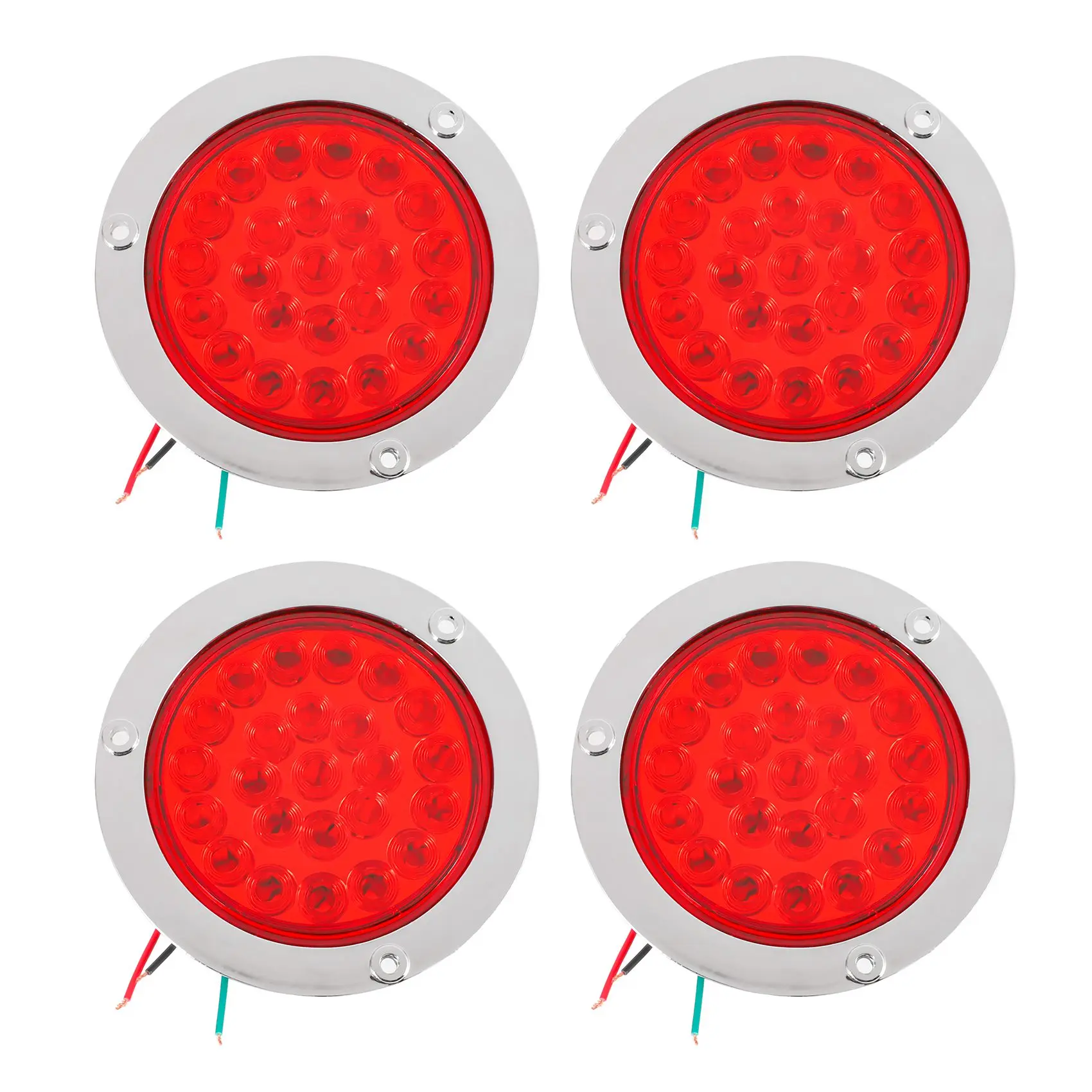 

4 Pack Round Led Trailer Tail Lights Red 24 Led Flange Mount Waterproof Chrome 4 Inch Brake Stop Turn Lights