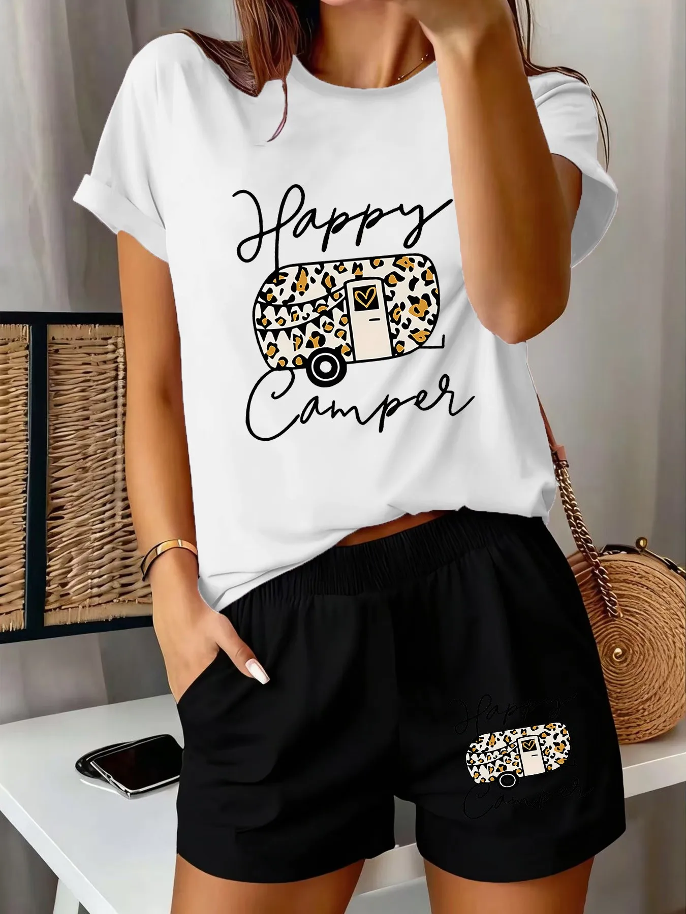 Summer women's suit with letter print lightweight breathable casual fashionable retro streetwear clothing