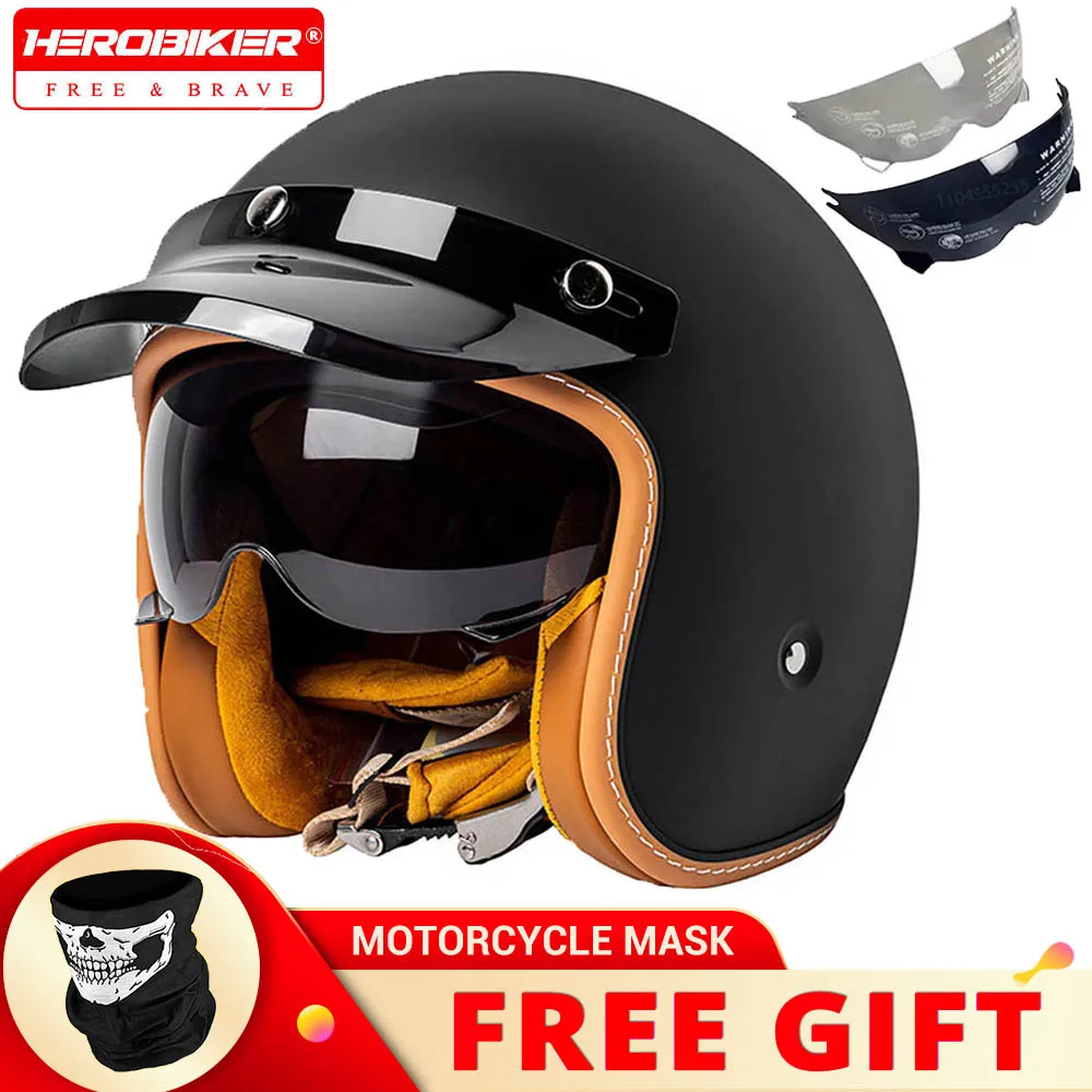 

Helmet Motorcycle 3/4 Open Face Helmet Men Women Retro Helmet DOT Certification Moto Helmet Half Face Breathable Four Seasons