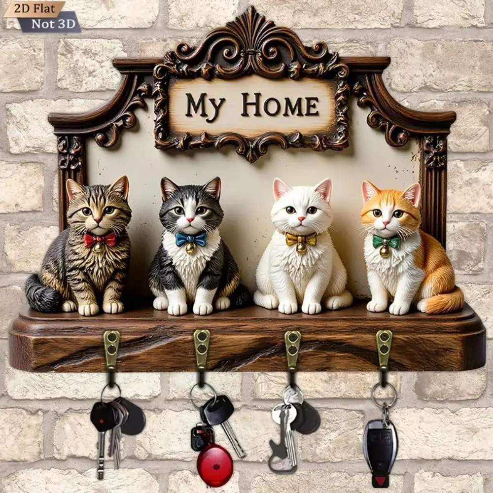 New 2D Flat Wooden Key Holder Wooden Wall Mounted House Key Holder House Shape Wall Key Rack Bedroom Decor