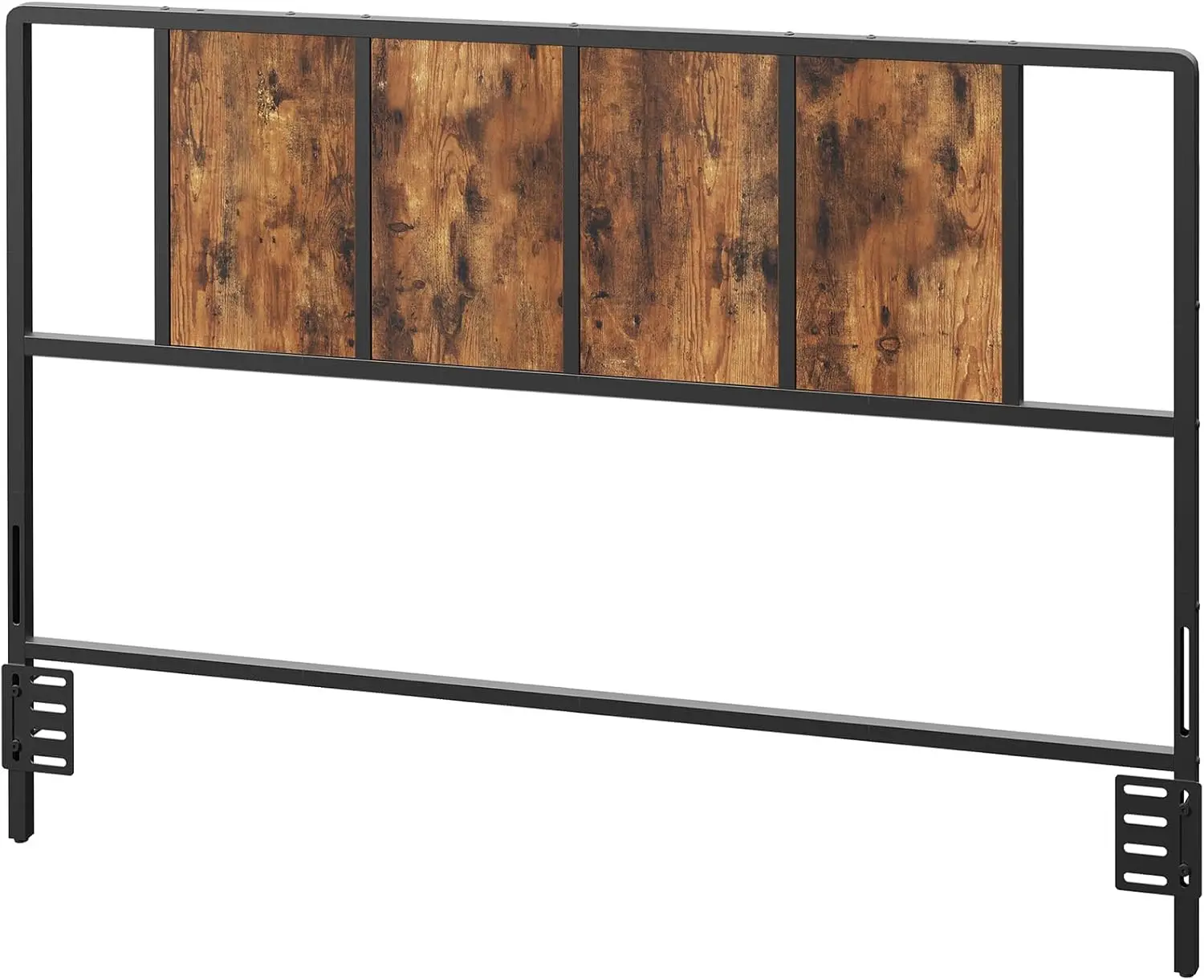 

Queen Size Metal Headboard with Adapters, Minimalist Industrial Style in Rustic Brown and Black for Bedroom Decor