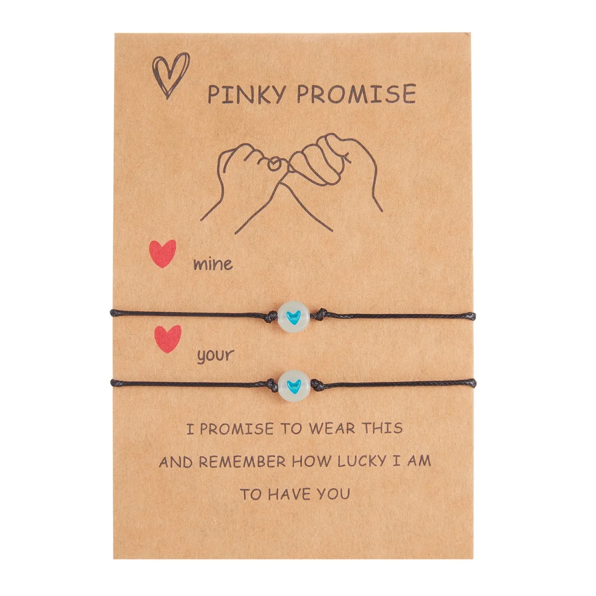 2Pcs/Set Pinky Promise Luminous Heart Couple Bracelets For Women Men Simple Blue Red Love Heart Bangle Friendship Party Jewelry