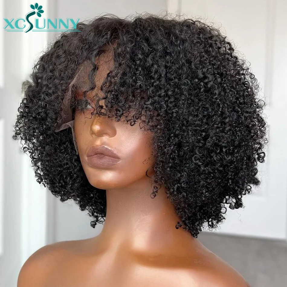 Kinky Curly 5x5 Lace Closure Human Hair Wig Glueless Transparent Lace Short Curly 13x6 Lace Frontal Wig For Black Women