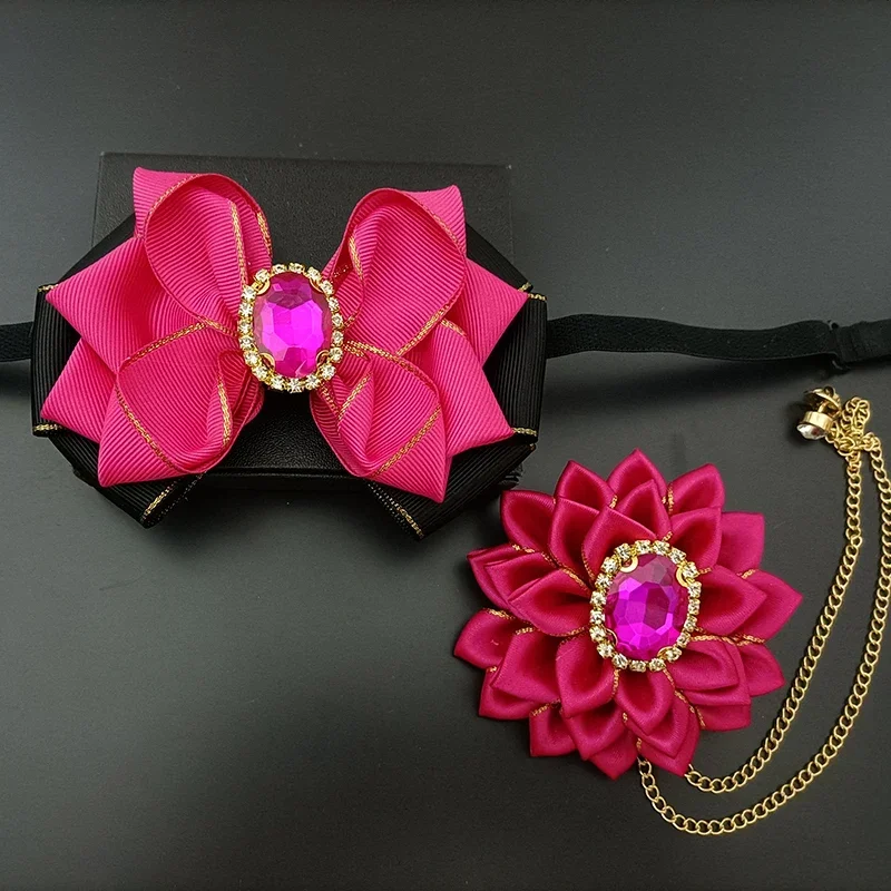 Original Luxury Multi-layer Bow Tie Business Banquet Suit Shirt Accessories High-end Handmade Jewelry Collar Flower Brooch Set
