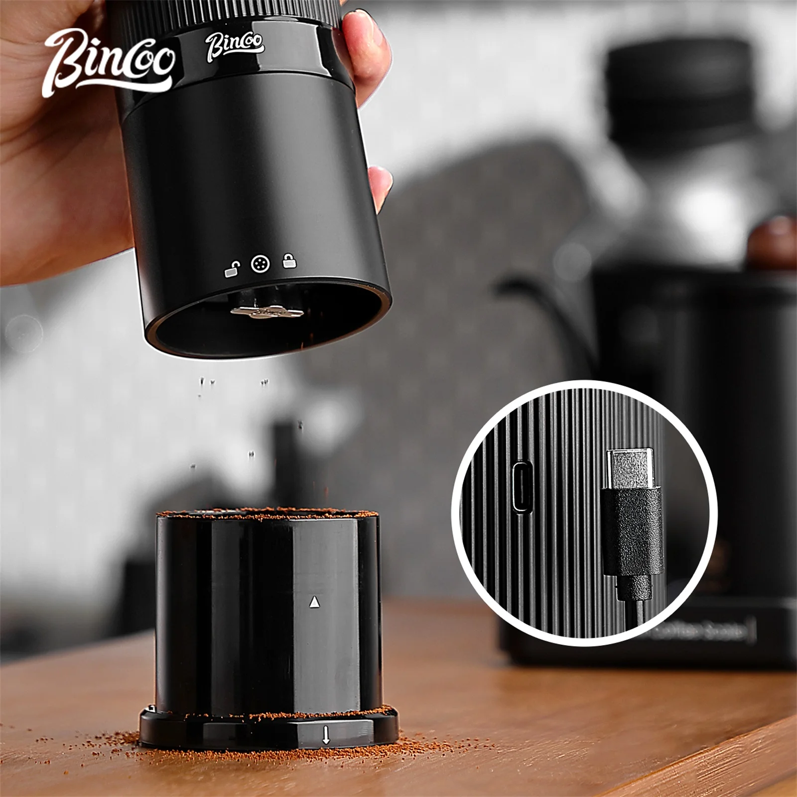 Bincoo Portable Electric Coffee Grinder Rechargeable Espresso Coffee Grinder Coffee Machine for Home Camping Outdoor view 4