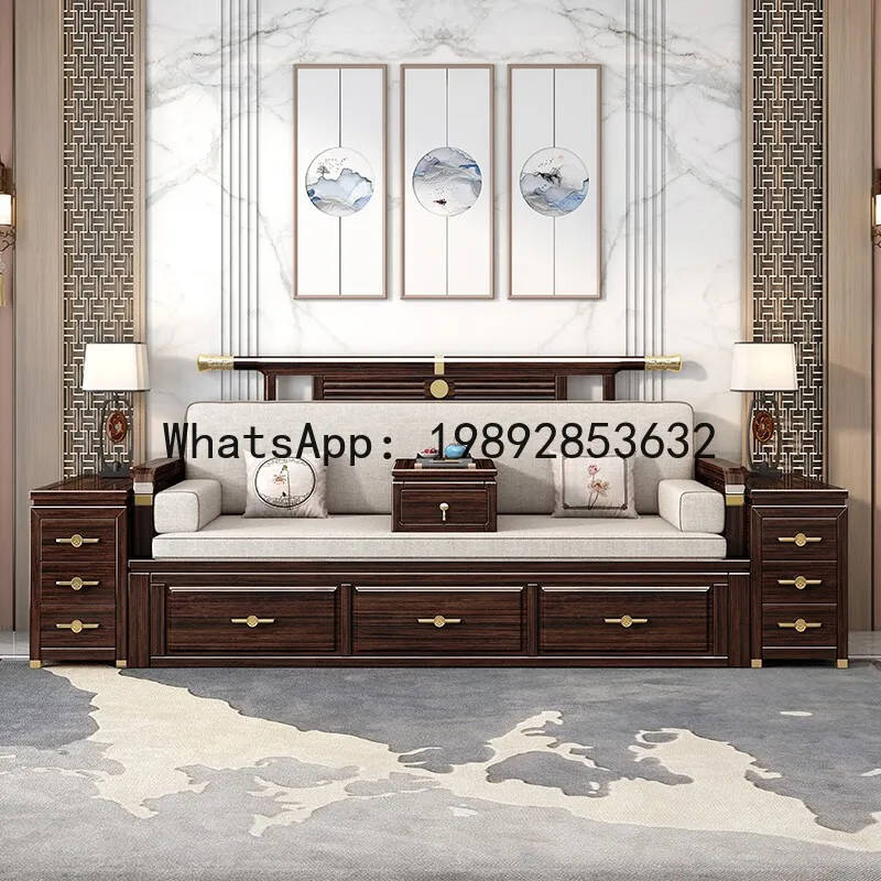 CZ New Chinese Style Solid Wood Luohan Bed Small Apartment Zen Style Push-Pull Extendable Sofa Bed
