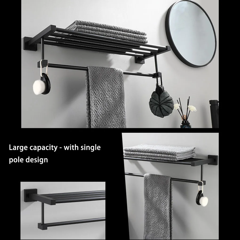 Storage Rack Towel Bar Wall Stand Space Aluminum Hook Rustproof Hotel