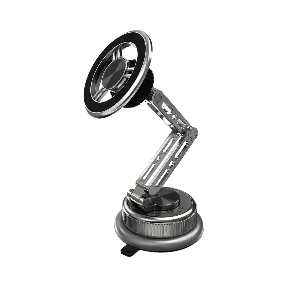 Magnetic Car Phone Holder with 360 Degree Swivel and Strong Vacuum Base - Aluminum Alloy Design for Dashboard and Windshield Use