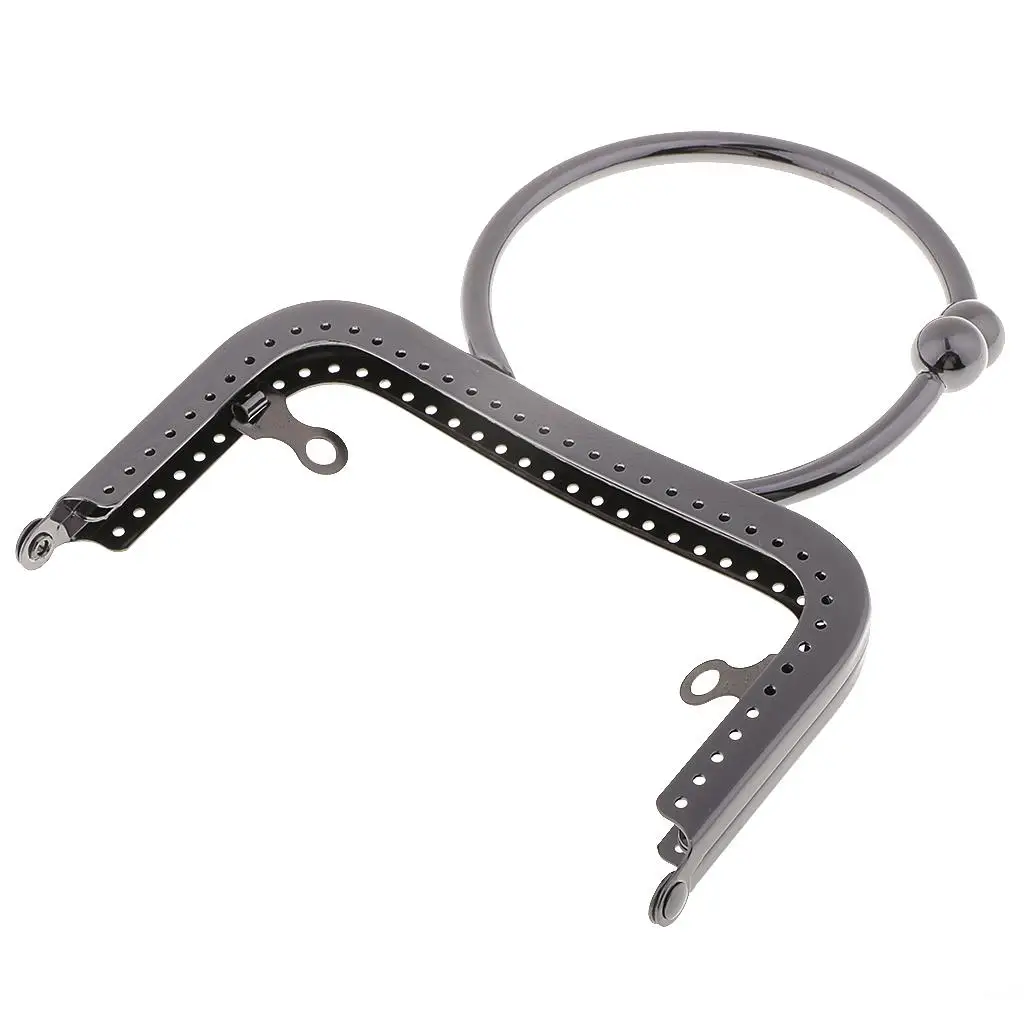 Metal Purse Frame Kiss Clasp Lock Handle Women Handbag Making - Black