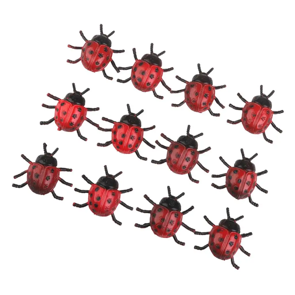 3-6pack Plastic Artificial Beetle Insect Model Toy 12pcs Red + Black