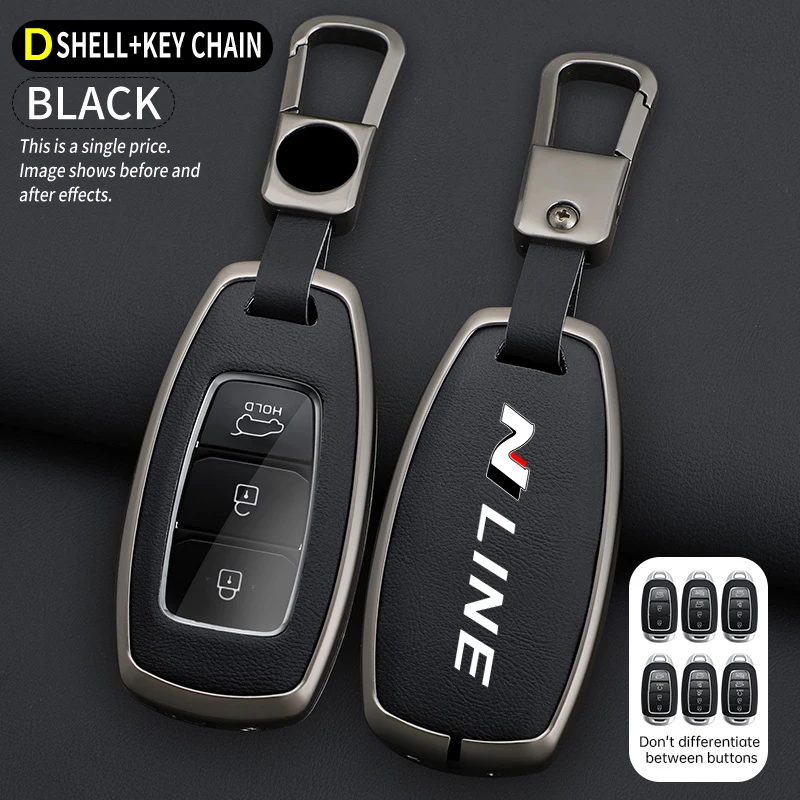 Leather Zinc Alloy Car Remote Key Case For Hyundai N Line I30 Ix35 KONA Encino Solaris Azera Grandeur Accent Santa Fe Palisade - view 3