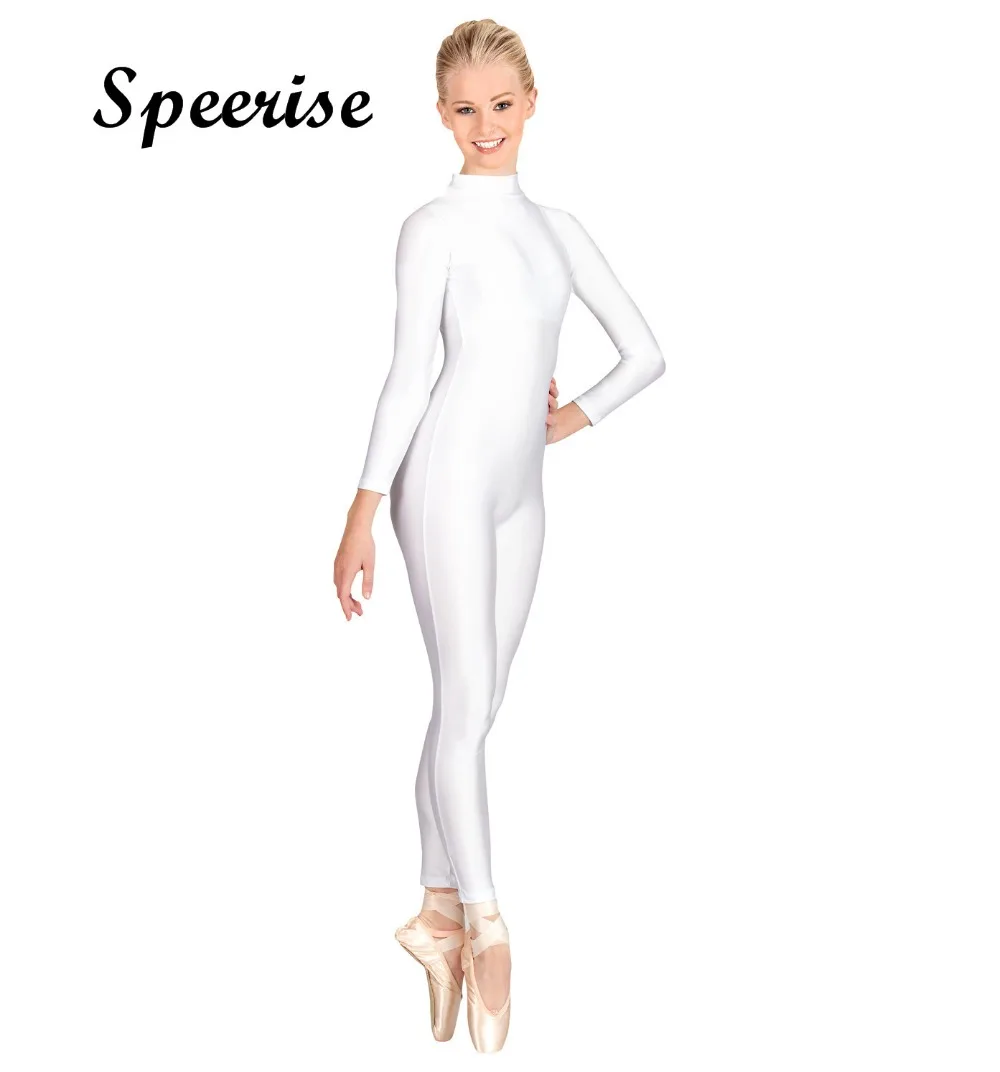 Speerise Volwassen Unisex Mock Hals Lange Mouwen Unitard Vrouwen Spandex Coltrui Bodysuit Volledige Lengte Dancewear Ballet Kostuum