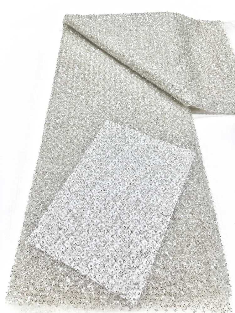 

Africa Groom Beaded Lace Fabric High Quality French Sequin Lace Fabric for Bridal Wedding Evening Dress Sewing