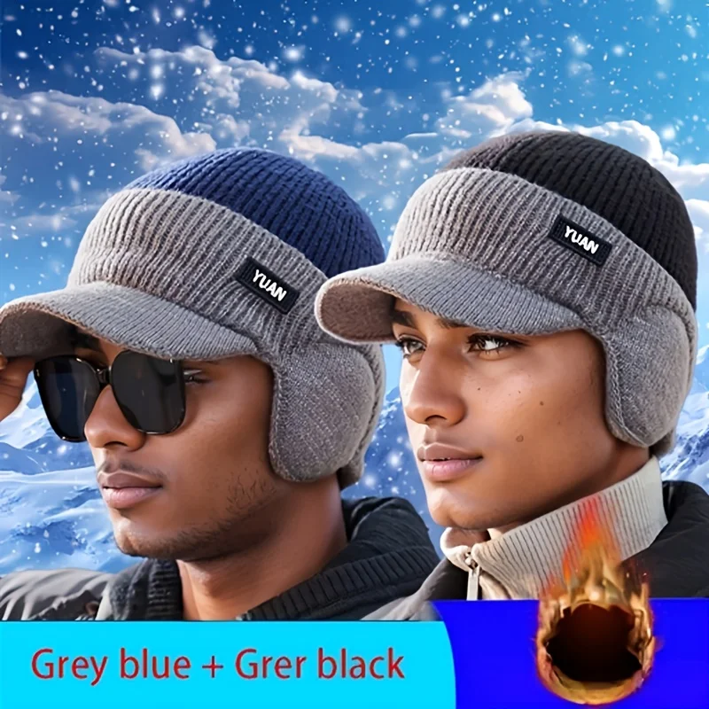 

Мужская зимняя теплая шапка и наушники из 2 предметов — морозостойкая трансформируемая шапка для лица/шейки 2-в-1 (без маски для лица) — эластичная посадка