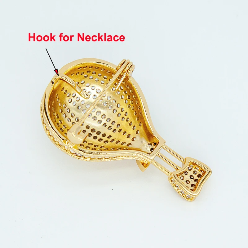 Luxury Hot Air Balloon Brooches Cubic Zirconia Pins Golden Color Accessories For Women Men Coat Suit Scarf Gifts Wedding Jewelry