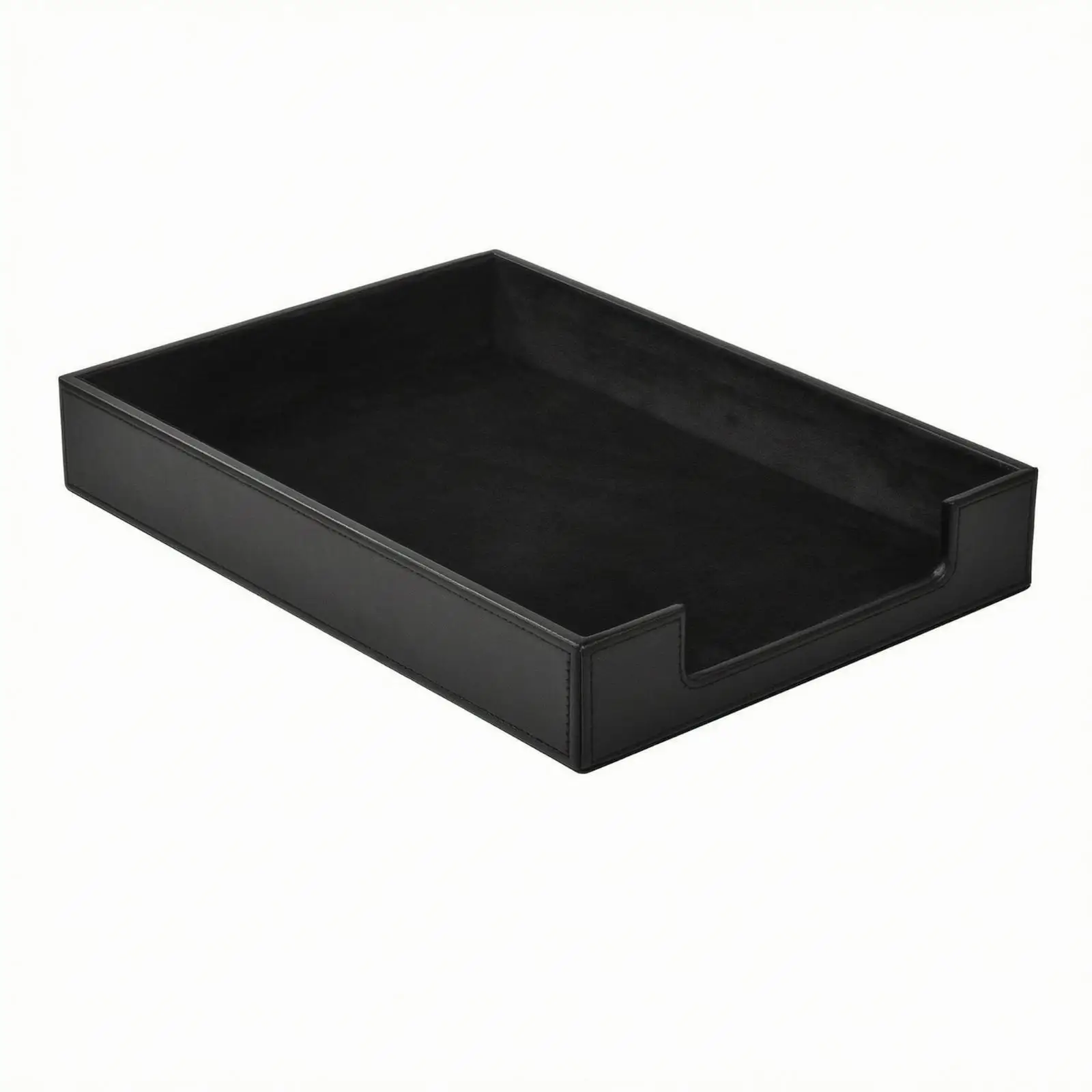 A4 Document Tray Lined Interior Leather Desk Tray Office Storage Stitched Edges Thumb Notch