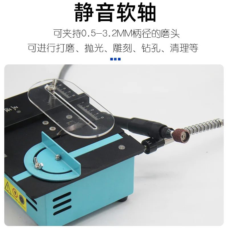 Mini 96w Lifting Acrylic Cork Metal Tabletop Cutter Micro Polished Blue Small Table Saw