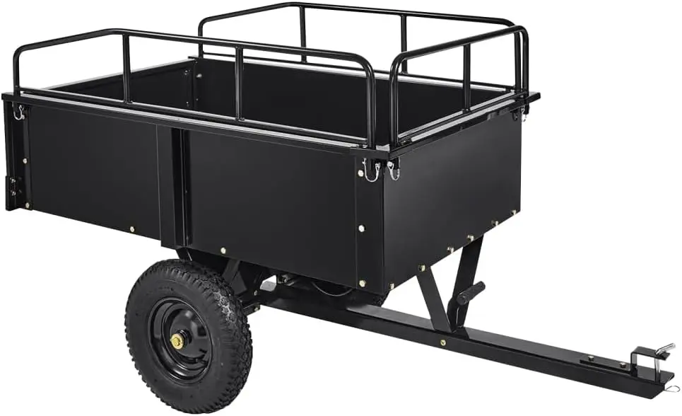

750 lbs Heavy-Duty Steel Dump Cart - 15 Cubic Feet Garden Utility Trailer with Removable Sides, Hand-Pull or Foot Pedal Dumping