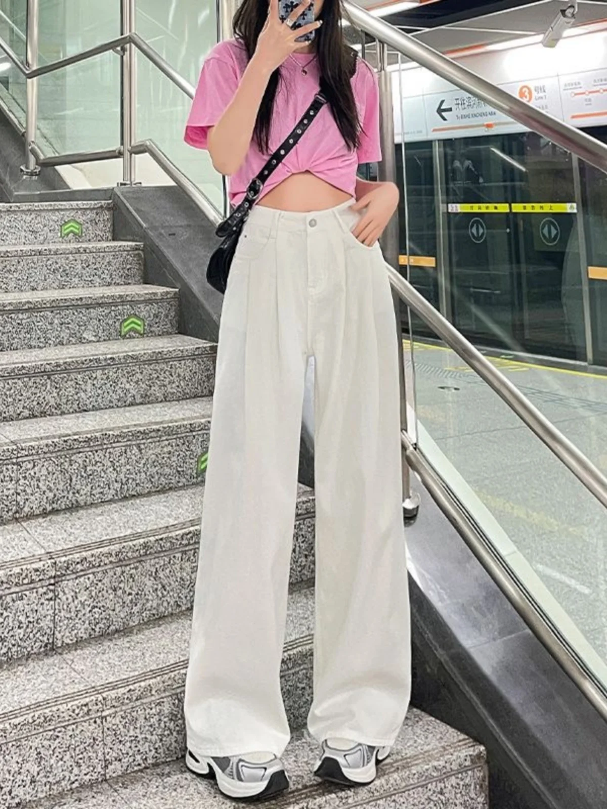 

High Waist Wide Leg Loose Casual Straight Jeans Women's Autumn Long Pants Slimming Drapey Versatile Floor-Length Trousers