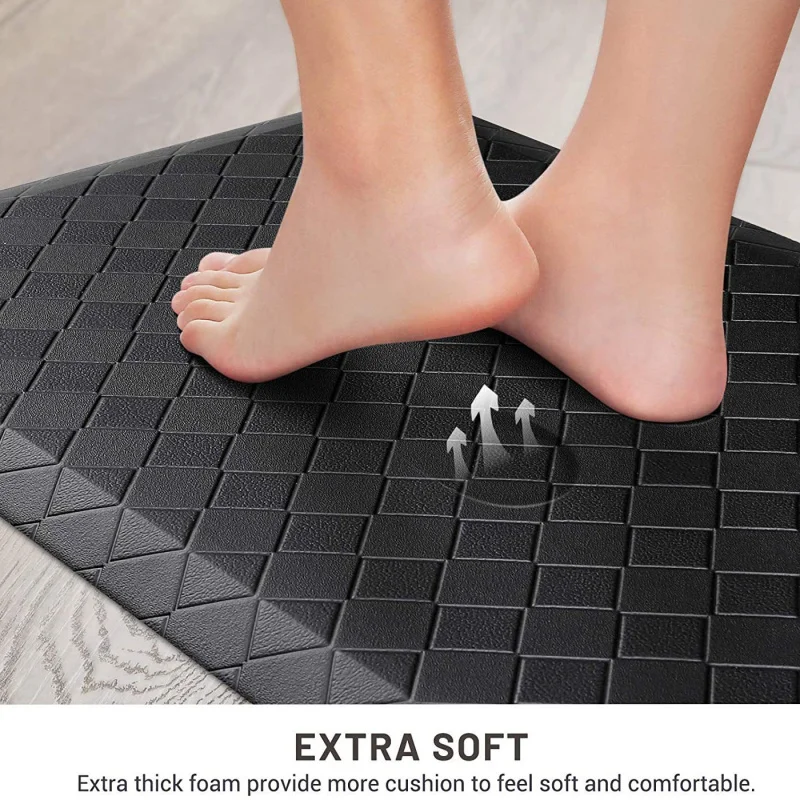 Thick PVC Kitchen Mat Anti-Fatigue, Waterproof Non-Slip Leather Floor Rug, Oil-Resistant Comfort Standing Mat for Home Cooking