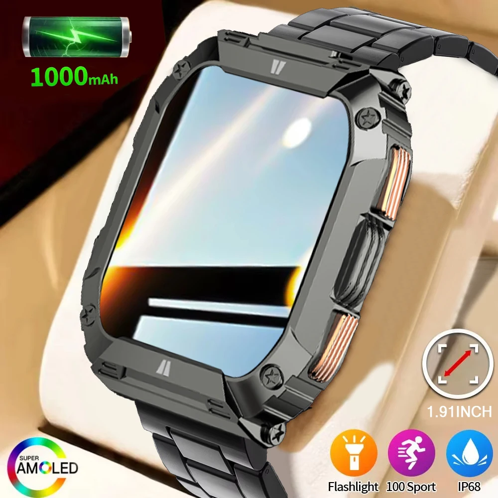

1,95-дюймовый HD-экран, GPS-музыкальные умные часы для мужчин, монитор здоровья, IP68, водонепроницаемый аккумулятор 1000 мАч, универсальная совместимость