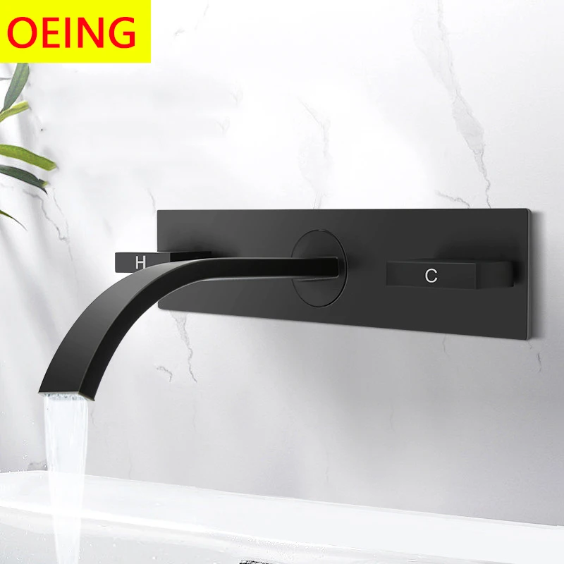 Black Wall Mounted Concealed Restroom Bathroom With Built-In Sink Type Cold And Hot Water Outlet Surface Basin Bathtub Faucet