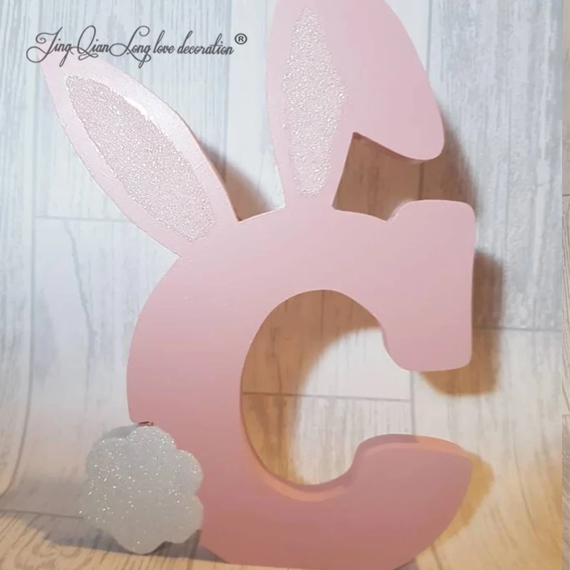 Custom Freestanding bunny letters, with glitter ear and tail, flower details, bedroom accessories, trending ideas, elegant, east