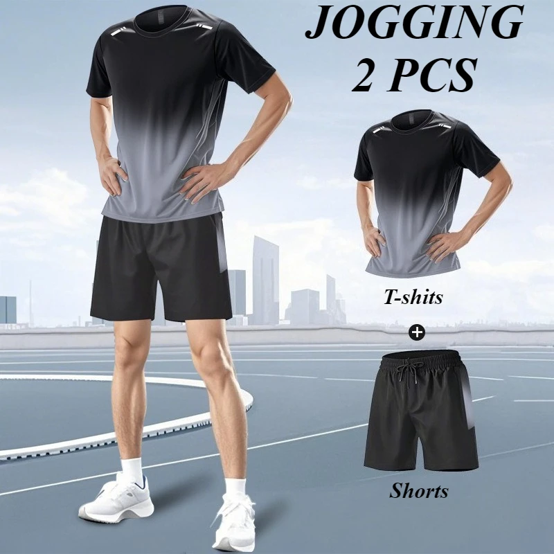 Men's Summer Suit Outdoor Running Fitness Tracksuits Casual Short Sleeve T-shirts Shorts 2 Piece Fashion Quick Dry Sports Sets