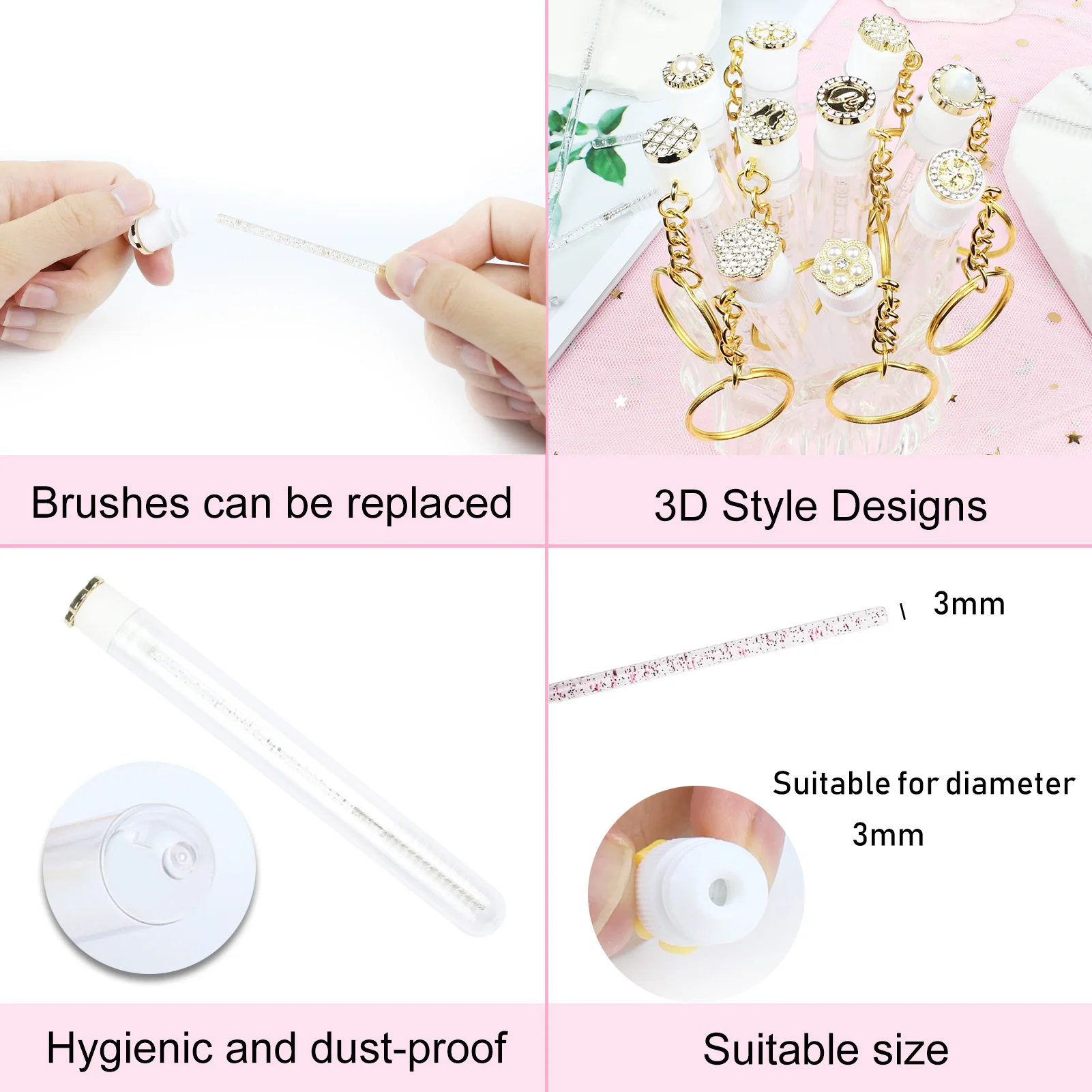 10 قطعة عصي الماسكارا أنبوب قابلة لإعادة الاستخدام لاش فرشاة الذهبي أنبوب معدني رمش فرشاة أنابيب مع المفاتيح Spoolies لاش تمديد فرش #3