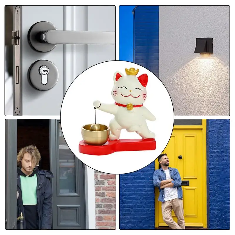 Sonnette de Porte Adhésive et Décorative, Accessoire Tendance e Attirant la Richesse, Chat Chanceux