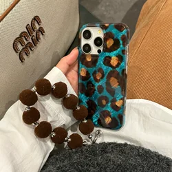 Retro blue-brown leopard pattern phone case for IPhone16 16pro 16promax 15 15pro 15promax 14 14promax 13 13pro 12 12pro