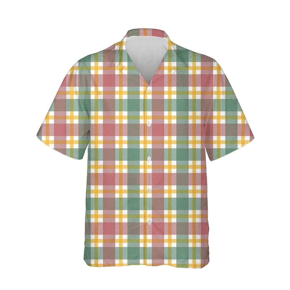 Jumeast 3D Men's Clothing Fashion Plaid Shirts For Men Casual Mens Hawaiian Shirt Short Sleeve Single Breasted Casual Blouses