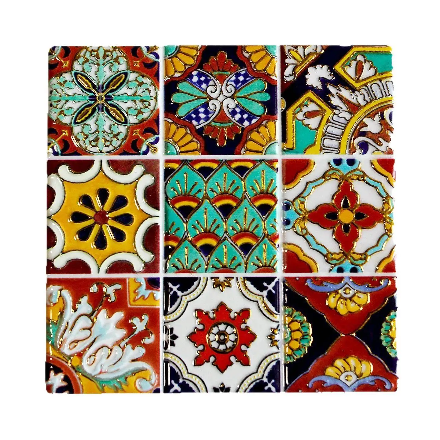 Luxury Ceramic Square Cup Mat Tea Cup Coaster Floral Brick Bowl Mat Heat Resistant Dining Tableware Creative Cultural Gift