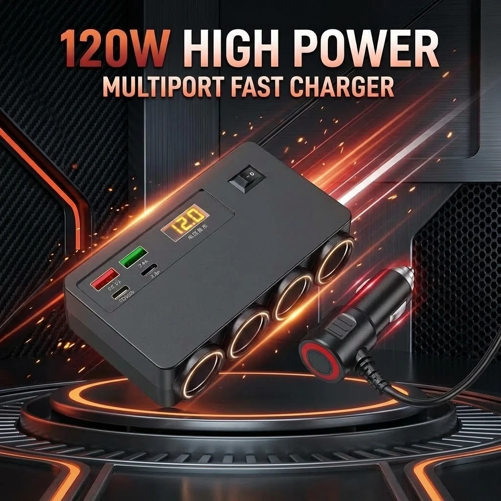 4 Sockets Car Cigarette Lighter Splitter PD30W QC3.0 Fast USB Charging Hub Auto Power Adapter Voltage Display Switch For Auto